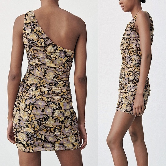 Zara Floral Print One Shoulder Mini Dress - Picture 2 of 12